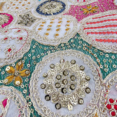 Shangaar White Georgette Embroidered Multi-Color Sequins Fabric