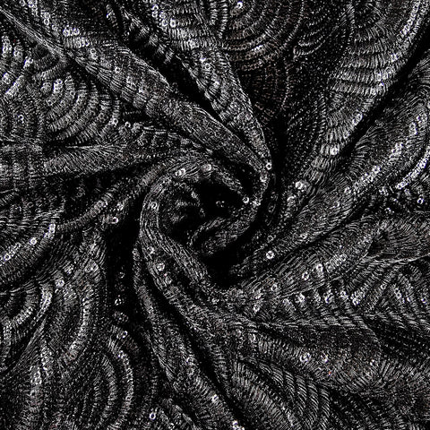 Sringhar Black Light-in Weight Full Sequins Georgette Fabric