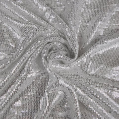 Ruhani White Georgette Embroidered Fabric with Silver Sequins