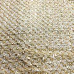 Gold Sequin Embroidered Shimmer Tissue Dyeable Fabric with Floral Motif and Zari Work