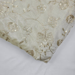 Gold Sequin Embroidered Shimmer Tissue Dyeable Fabric with Floral Motif and Zari Work