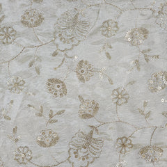 Gold Sequin Embroidered Shimmer Tissue Dyeable Fabric with Floral Motif and Zari Work
