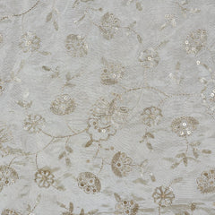 Gold Sequin Embroidered Shimmer Tissue Dyeable Fabric with Floral Motif and Zari Work