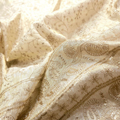 Gold Sequin Embroidered Shimmer Tissue Fabric with Floral Motif and & Border