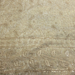 Gold Sequin Embroidered Shimmer Tissue Fabric with Floral Motif and & Border