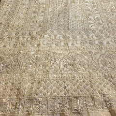 Gold Embroidered Shimmer Tissue Dyeable Fabric with Linear Floral Zari work & Border