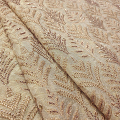 Gold Embroidered Shimmer Tissue Dyeable Fabric with Leaf Motifs Zari and Cutdana Work