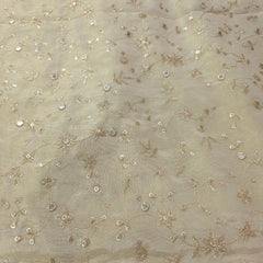 Embroiddered Dyeable Shimmer Tissue Fabric with Floral Vine pattern