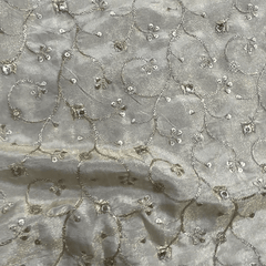 Embroiddered Dyeable Shimmer Tissue Fabric with Floral Vine pattern