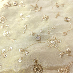 Embroiddered Dyeable Shimmer Tissue Fabric with Floral Vine pattern