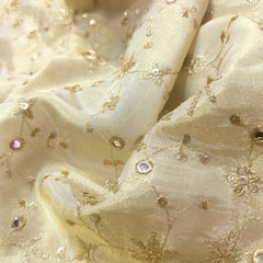 Embroiddered Dyeable Shimmer Tissue Fabric with Floral Vine pattern