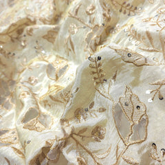 Embroidered Dyeable Shimmer Tissue Fabric with Floral & Leaf Net Patchwork