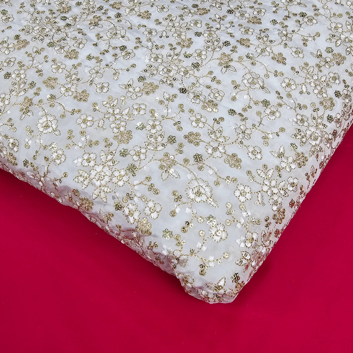 Embroidered Shimmer Tissue Dyeable Fabric with Floral thread work and Zari and Sequins Work
