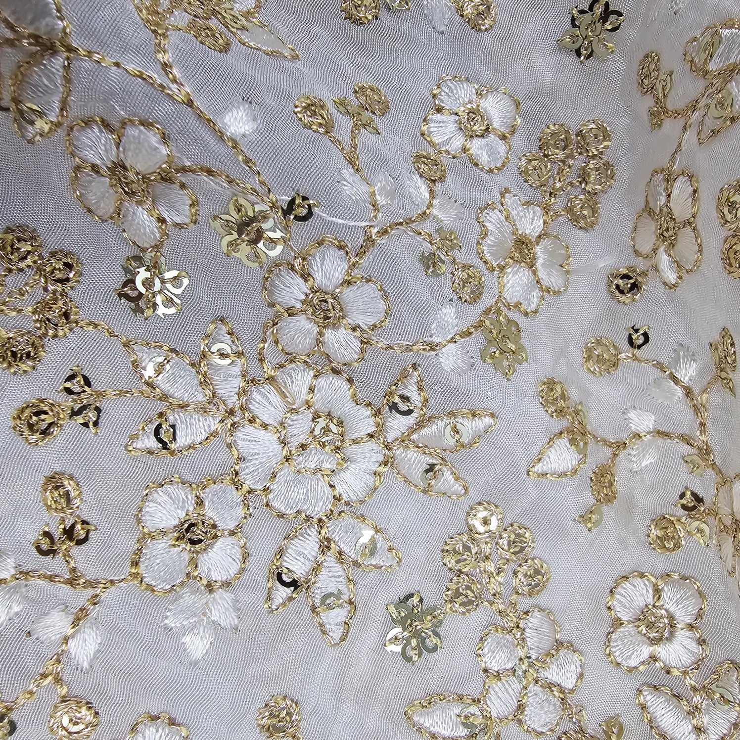 Embroidered Shimmer Tissue Dyeable Fabric with Floral thread work and Zari and Sequins Work