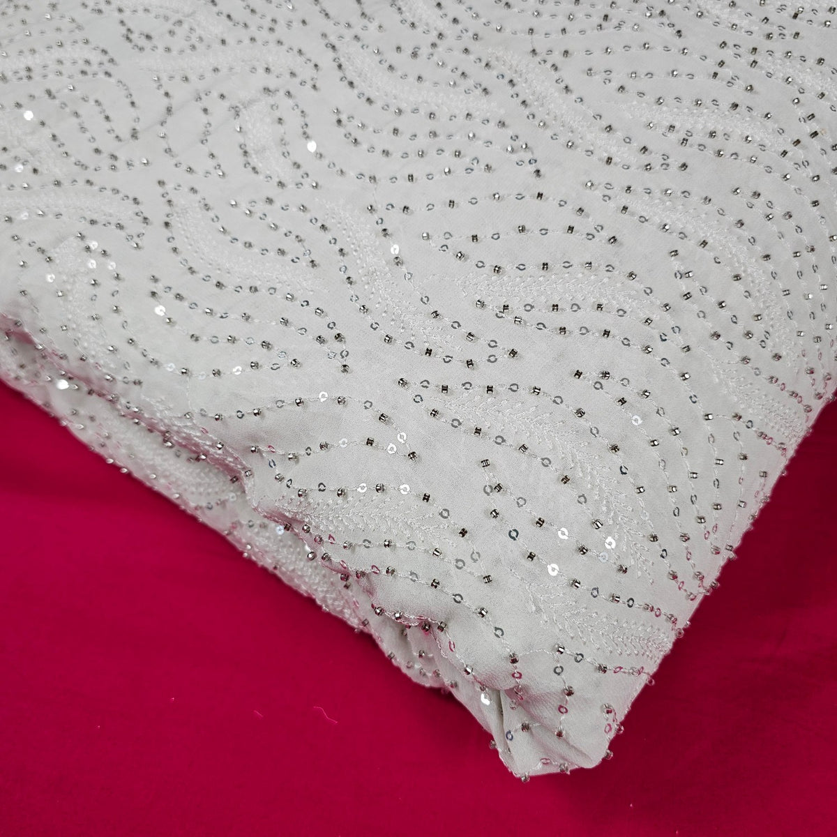 Embroidered Georgette Dyeable Fabric with Floral thread work and Handwork