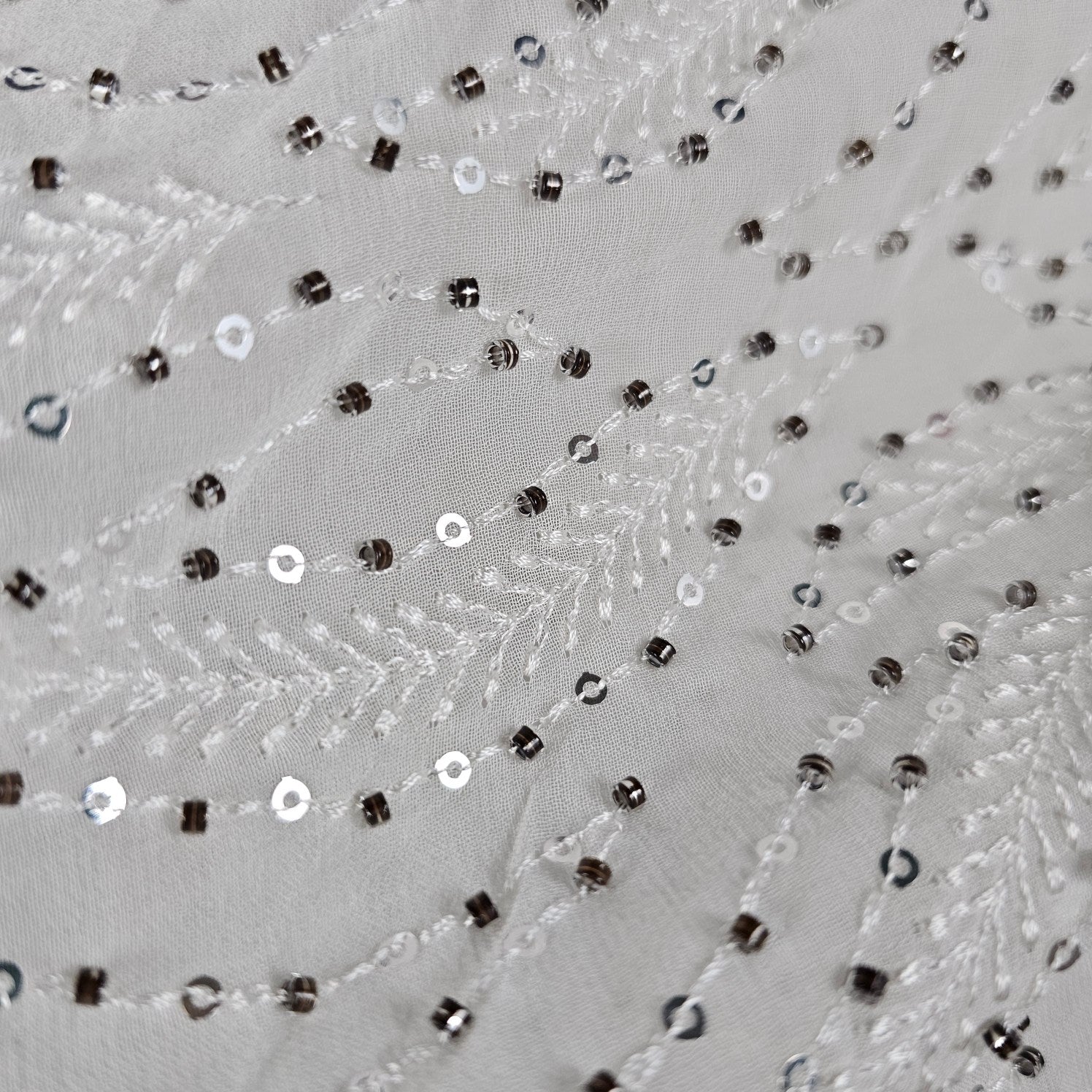 Embroidered Georgette Dyeable Fabric with Floral thread work and Handwork