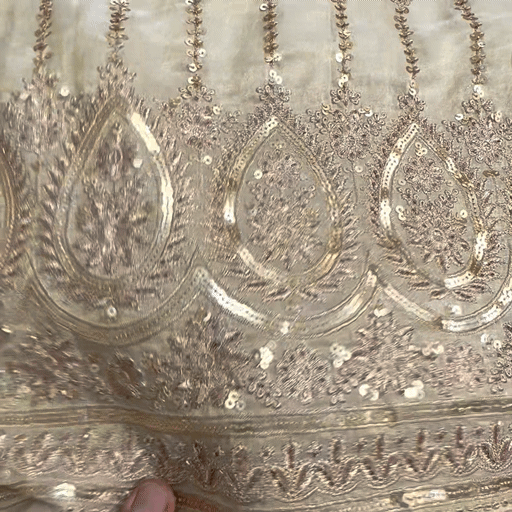 Embroidered Dyeable Shimmer Tissue Fabric feacturing Sequin and Zari Work with Heavy Border