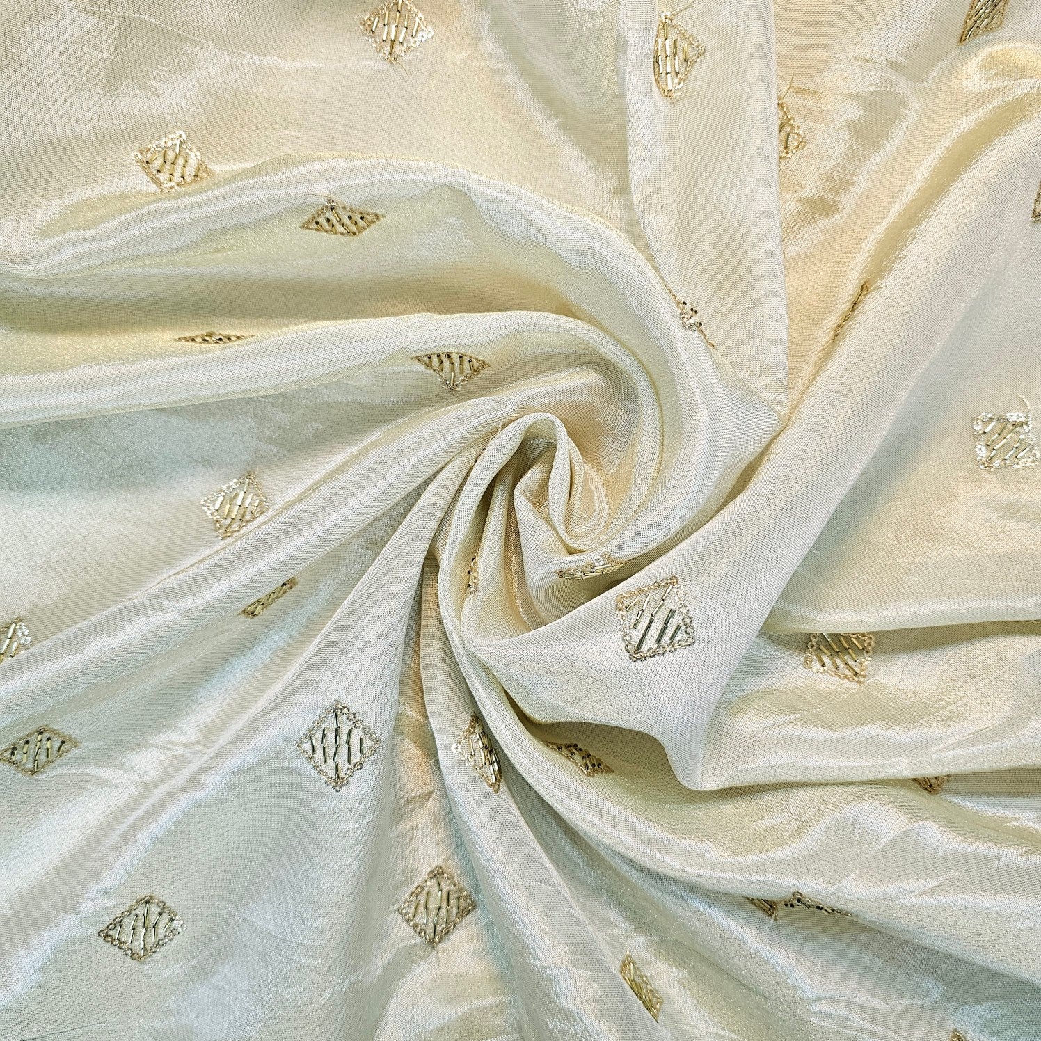 Embroidered Georgette Dyeable Fabric with Square Sequin and Zari Work