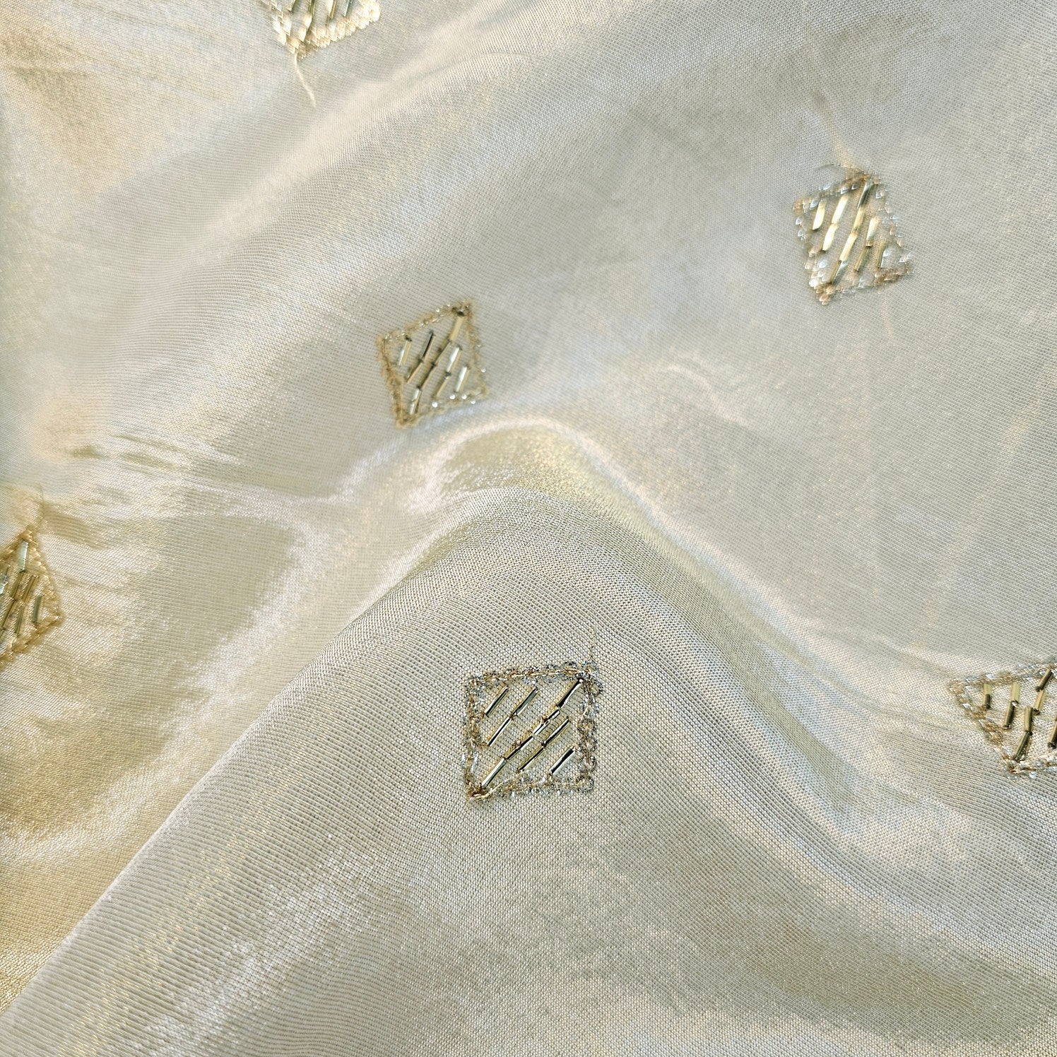 Embroidered Georgette Dyeable Fabric with Square Sequin and Zari Work