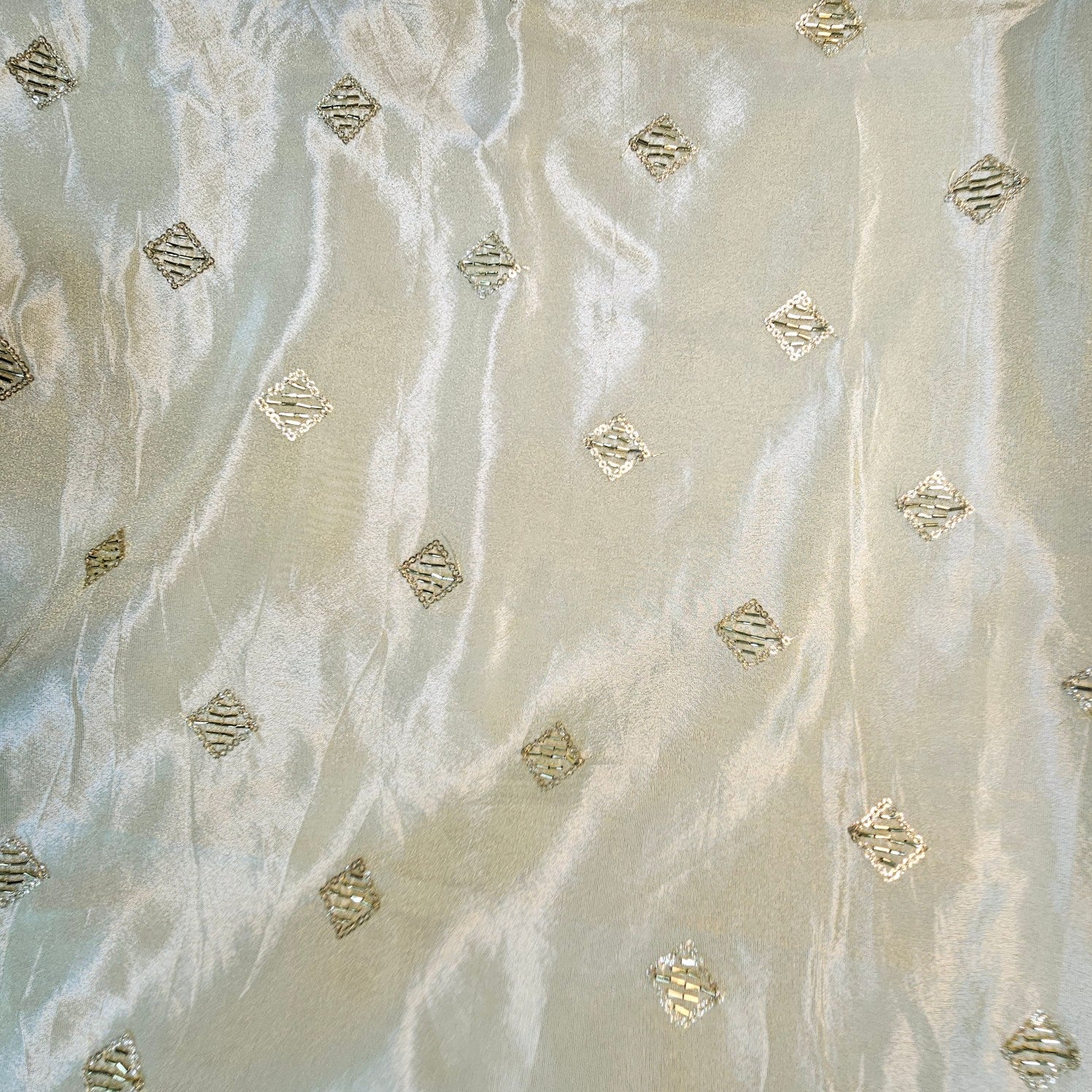 Embroidered Georgette Dyeable Fabric with Square Sequin and Zari Work
