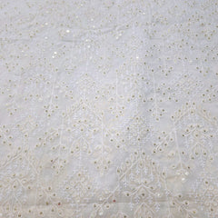 Embroidered Off - White Dyeable Georgette Fabric with Floral work & Sequin Highlights