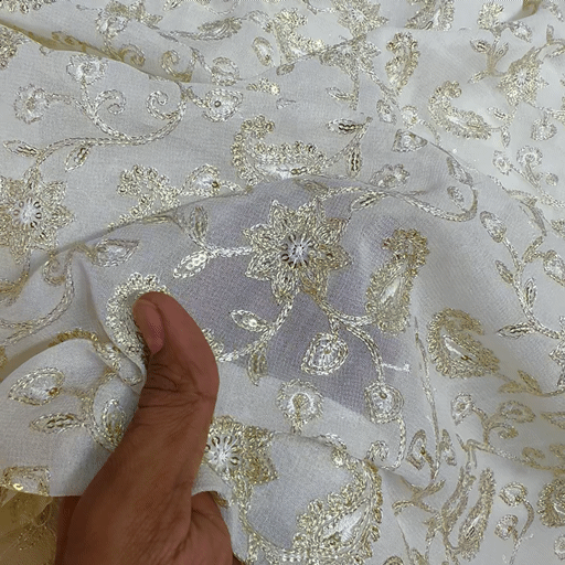 Embroidered Dyeable Georgette Fabric with Silver Sequin and Paisley Resham Work