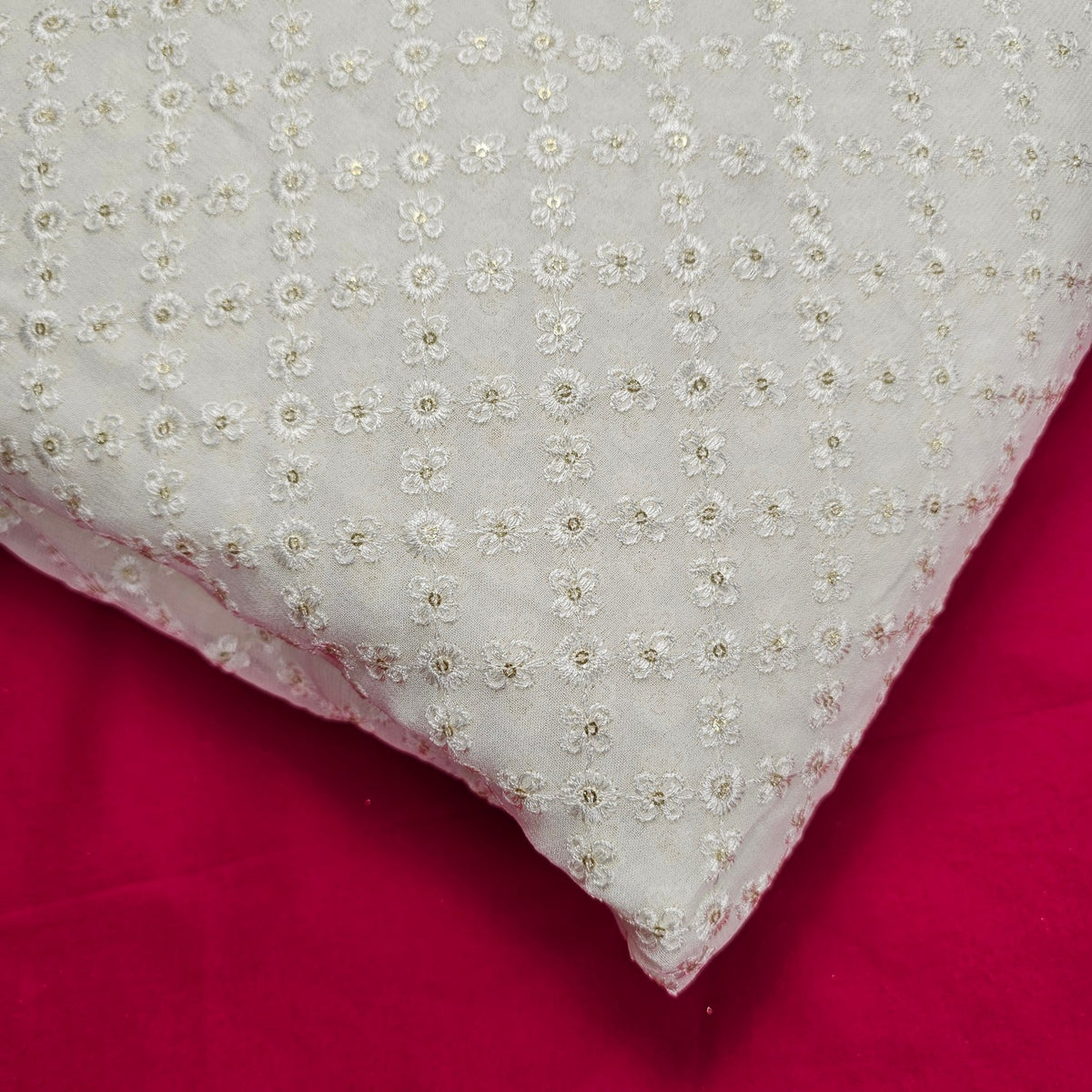 Embroidered Dyeable Georgette Fabric with Gold Sequin and Floral Grid patterned Resham Work