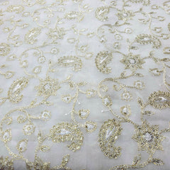 Embroidered Dyeable Georgette Fabric with Silver Sequin and Paisley Resham Work