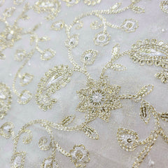 Embroidered Dyeable Georgette Fabric with Silver Sequin and Paisley Resham Work