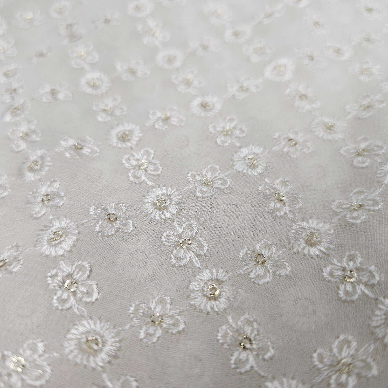 Embroidered Dyeable Georgette Fabric with Gold Sequin and Floral Grid patterned Resham Work
