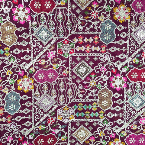 Purvi Deep Royal Wine Purple Base Georgette Fabric with Intricate Multi-thread Embroidery, Sequins and Zari Work