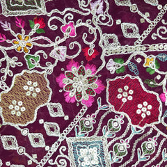 Purvi Deep Royal Wine Purple Base Georgette Fabric with Intricate Multi-thread Embroidery, Sequins and Zari Work