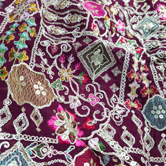 Purvi Deep Royal Wine Purple Base Georgette Fabric with Intricate Multi-thread Embroidery, Sequins and Zari Work