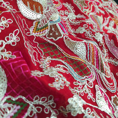 Purvi Scarlet Red Base Georgette Fabric with Intricate Multi-thread Embroidery, Sequins and Zari Work