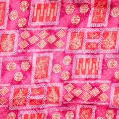 Riwaz Pink Base Embroidered Chinon Fabric with Floral and Geometric motifs