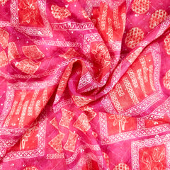 Riwaz Pink Base Embroidered Chinon Fabric with Floral and Geometric motifs