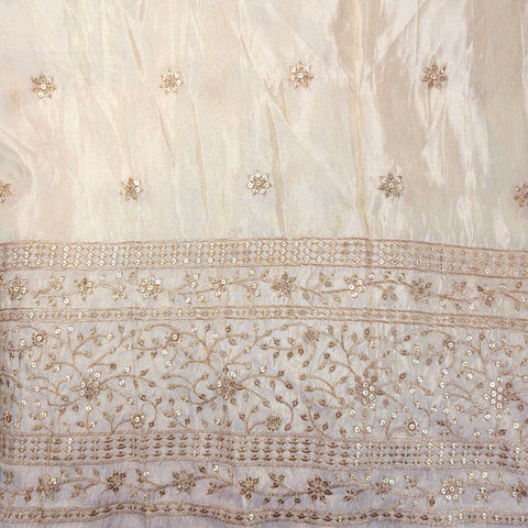 Zarnoor Embroidered Dyeable Shimmer Tissue Fabric with Floral Veil Pattern and Border