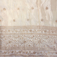 Zarnoor Embroidered Dyeable Shimmer Tissue Fabric with Floral Veil Pattern and Border