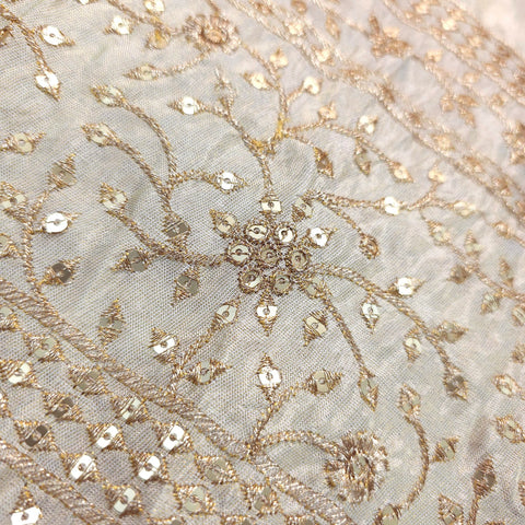 Zarnoor Embroidered Dyeable Shimmer Tissue Fabric with Floral Veil Pattern and Border
