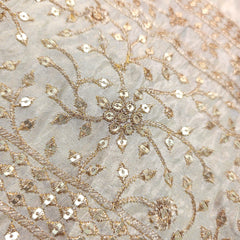Zarnoor Embroidered Dyeable Shimmer Tissue Fabric with Floral Veil Pattern and Border