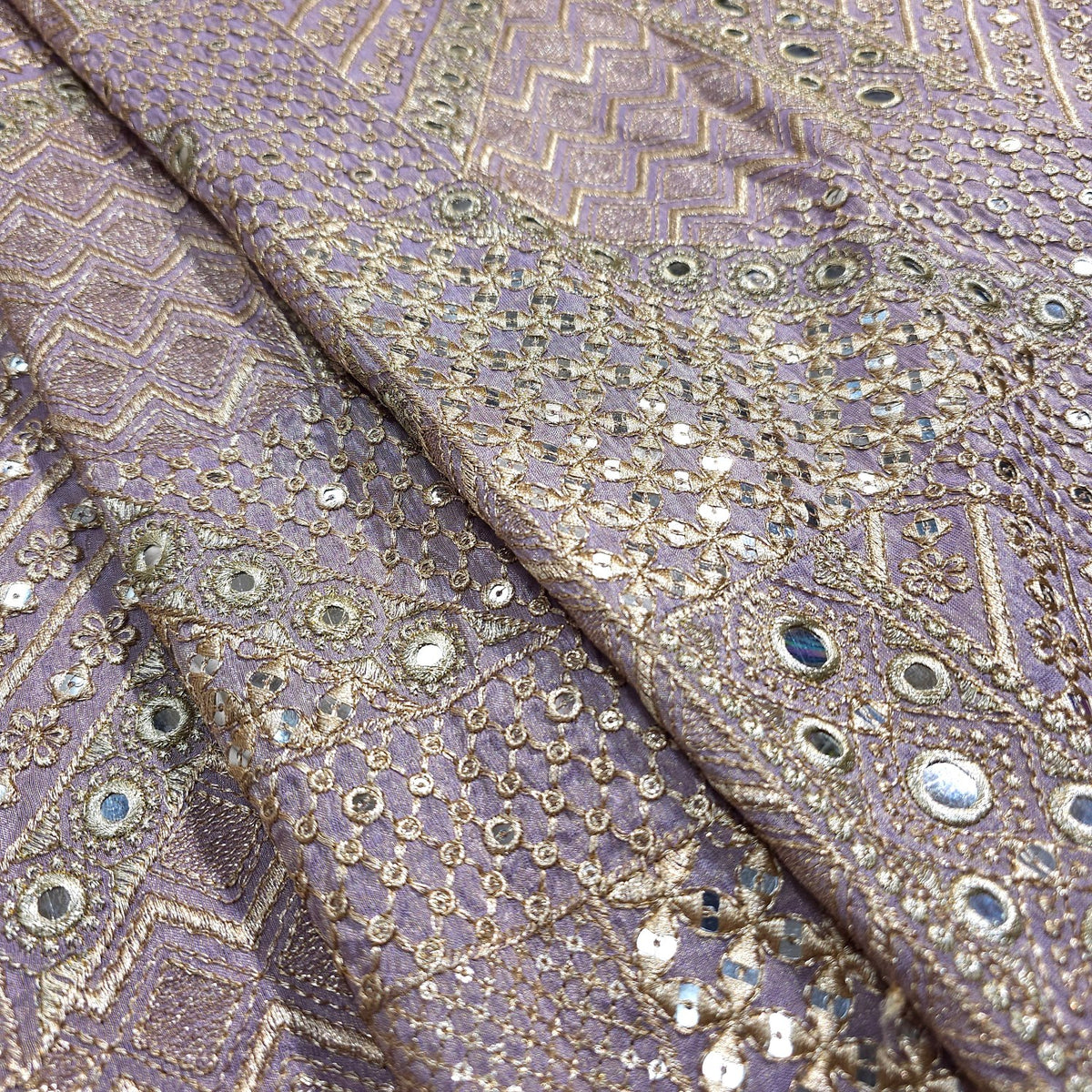 Mirror Work on Lilac Shimmer Tissue Fabric