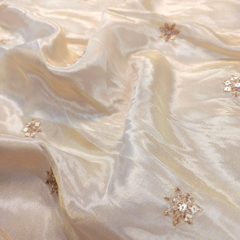 Zarnoor Embroidered Dyeable Shimmer Tissue Fabric with Floral Veil Pattern and Border