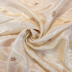 Zarnoor Embroidered Dyeable Shimmer Tissue Fabric with Floral Veil Pattern and Border
