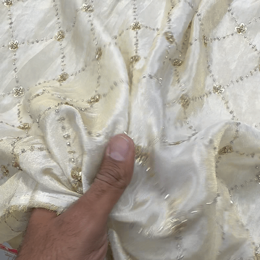 Gold Sequin Embroidered Dyeable shimmer Tissue Fabric with Checkered pattern