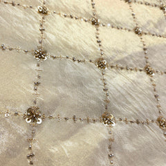 Gold Sequin Embroidered Dyeable shimmer Tissue Fabric with Checkered pattern