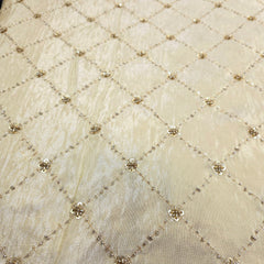 Gold Sequin Embroidered Dyeable shimmer Tissue Fabric with Checkered pattern