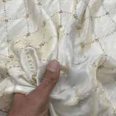 Gold Sequin Embroidered Dyeable shimmer Tissue Fabric with Checkered pattern