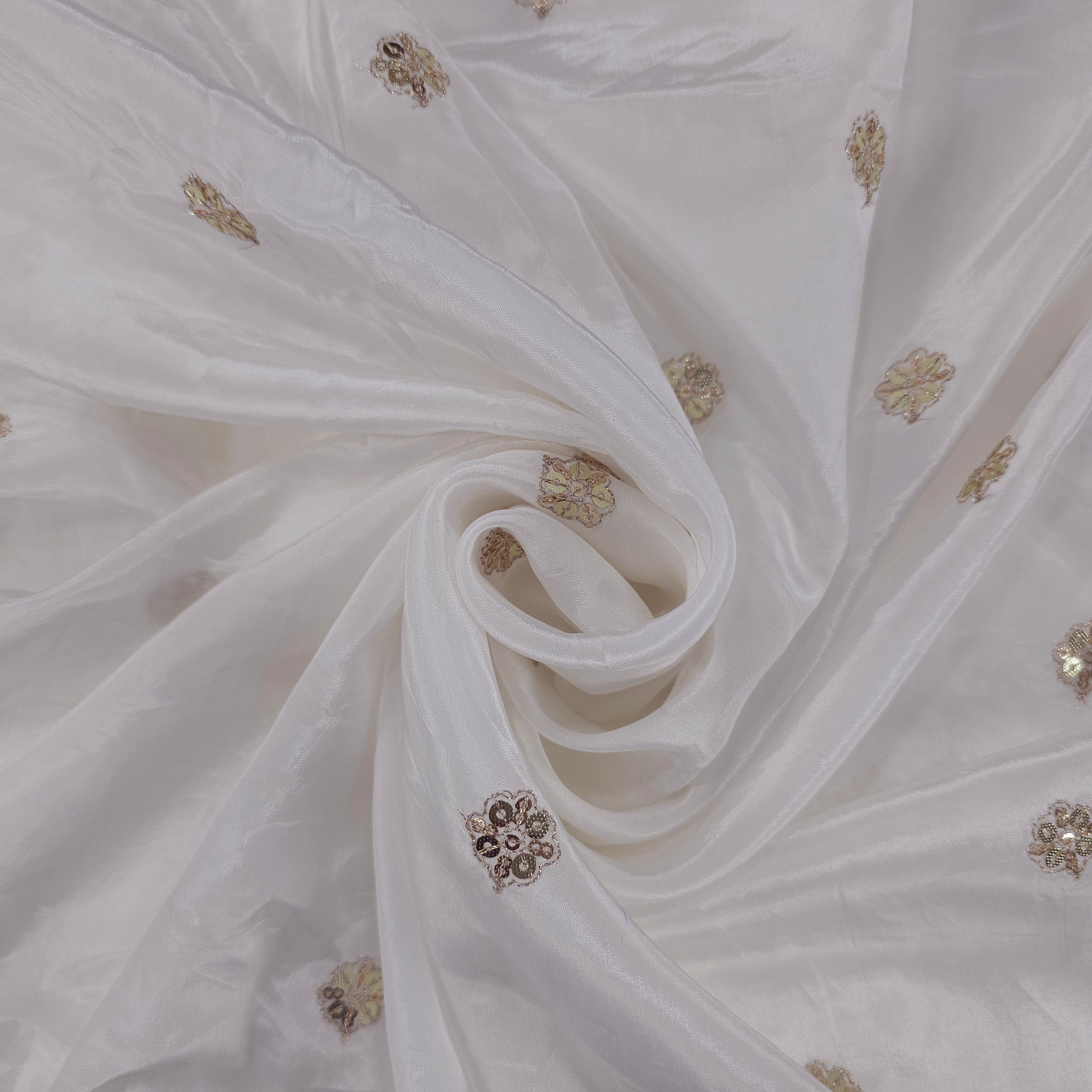 Embroidered Dyeable Crepe Fabric with Floral Gold Sequin Work