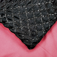 Embroidered Black Georgette Fabric with Sequin Checkered Pattern