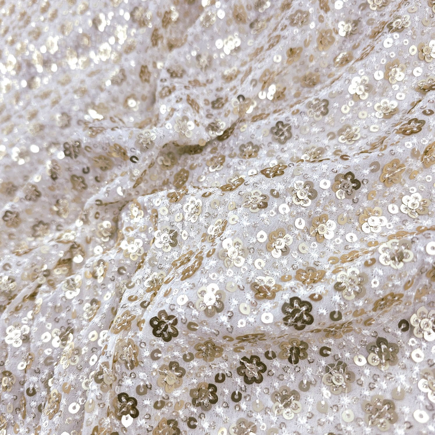 Embroidered all over Floral Sequin Work on Dyeable Georgette fabric
